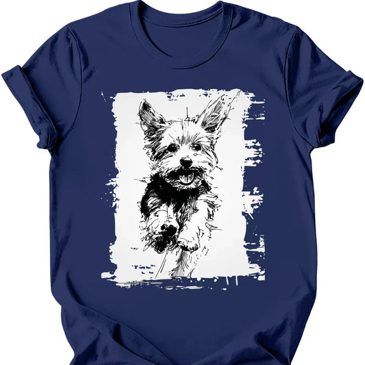 Yorkshire Terrier running dog tee navy