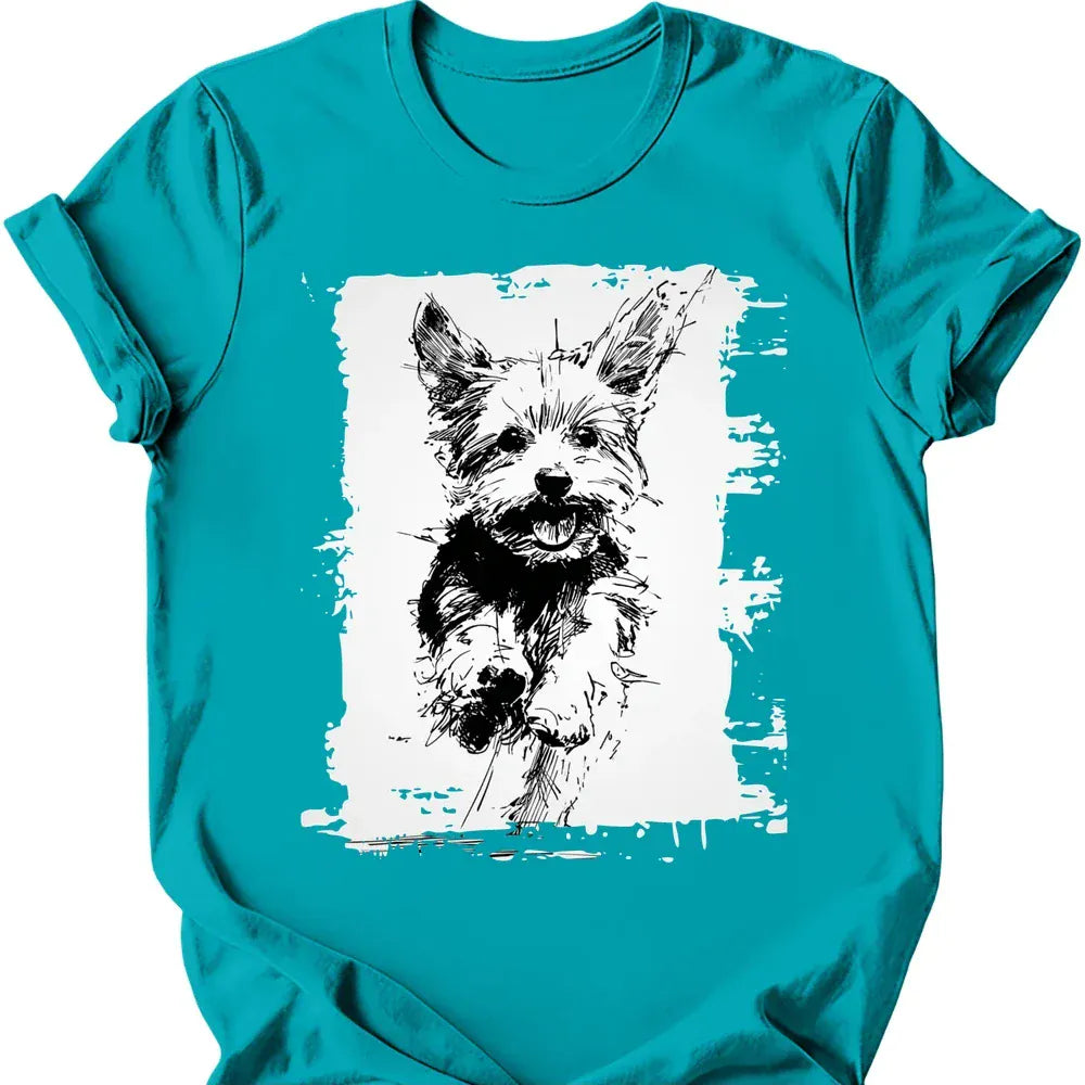 Yorkshire Terrier running dog tee tropical blue