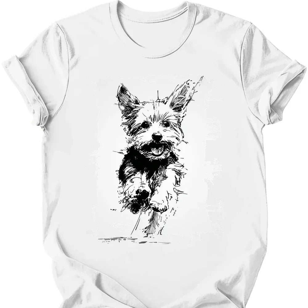 Yorkshire Terrier running dog tee white